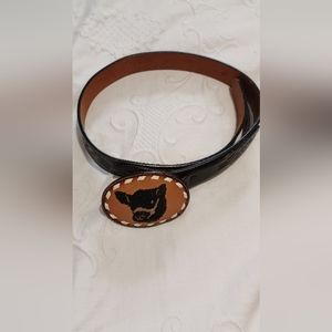 Tony Lama Embossed Leather Belt Removable Embroidered Cow Buckle sz 28